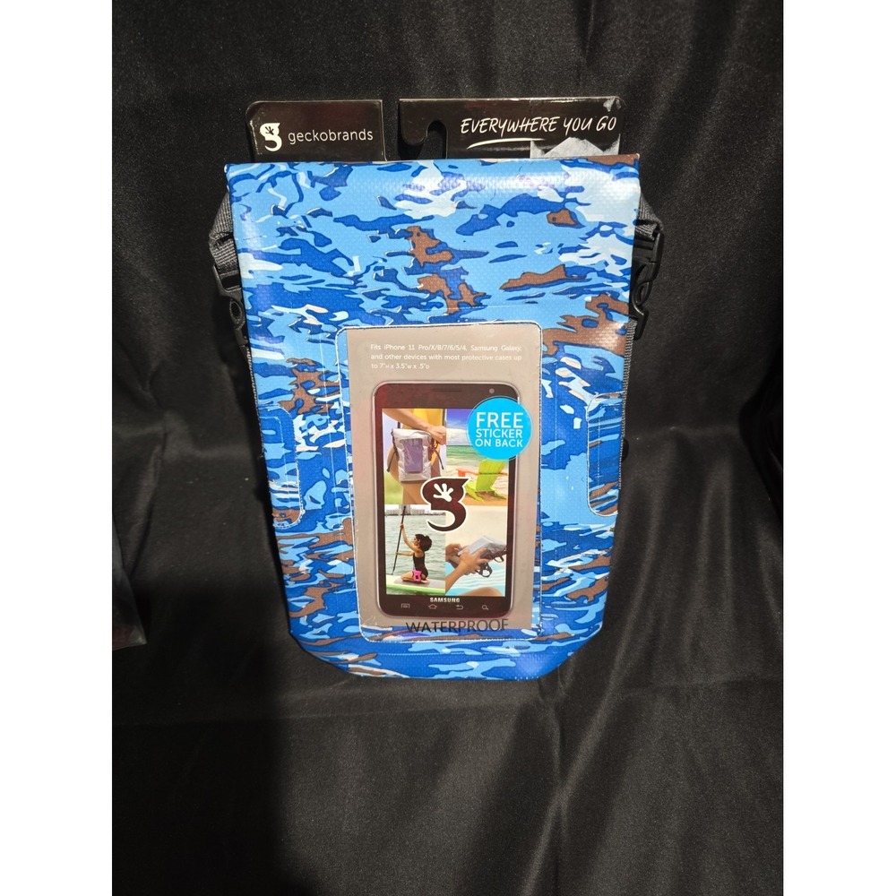 Geckobrands Waterproof Phone Tote Blue Camo Crossbody Case NWT 819702029949